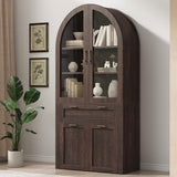 Itaar 71" Arched Kitchen Pantry Cabinet, Kitchen Storage Cabinets with 1 Large Drawer & Storage Cart 2 Tier & Door Shelves for Living Room, Dining Room, Brown Itaar