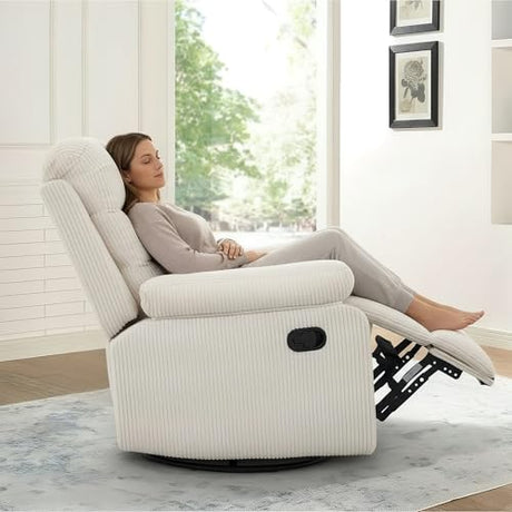 GAOHAPY Rocking Recliner Chair,Modern Swivel Glider Recliner Chair,Corduroy Fabric Upholstery Recliner,Manual Reclining Sofa Chair for Living Room,Office,Apartment (Beige) GAOHAPY