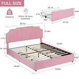 VECELO Full Size Upholstered Platform Bed Frame with 4 Drawers&Tufted Adjustable Headboard/Mattress Foundation/Wood Slat Support,Easy Assembly,Pink VECELO