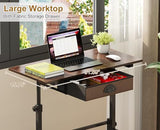 Adjustable Height Standing Desk With Drawer, Rolling Sit Stand Up Desk With Wheels, Small Sit To Stand Computer Desk, Adjustable Desktop Height, On Wheels, Brown, For Walking Pad Laptop Treadmill Cidaziya