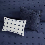 Intelligent Design Duvet Set 100% Cotton Jacquard, Tufts Accent, Shabby Chic All Season Cover for Comforter, Matching Shams, Decorative Pillows, Full/Queen (88 in x 92 in), Navy 7 Piece Intelligent Design