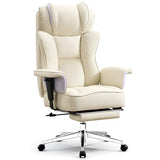 OwgeinSet Big and Tall Office Chair, Ergonomic Leather Reclining Chair with Footrest, High-Back Comfy Executive Computer Desk Chairs with Lumbar Support, Wide Seat, 400LBS (Beige) OwgeinSet