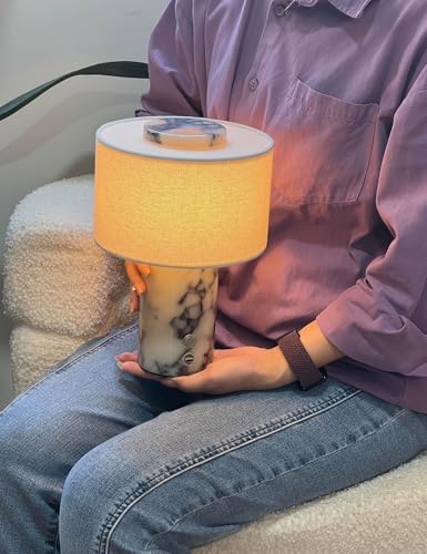 BSOD Travertine Lamp, Rechargeable 10 Inch Stone Table Lamp Marble Wabi Sabi Light Fixture Cordless Touch Dimmable LED Decor for Console, Side, Entryway, Foyer, Counter(Rechargeable Travertine Lamp) BSOD