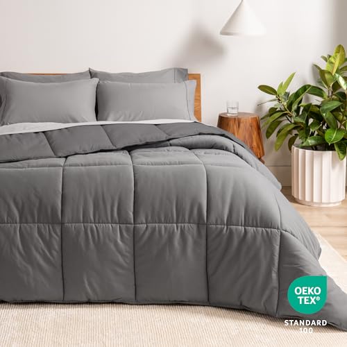Bare Home Reversible Bed-in-A-Bag Comforter & Sheet Set - Full Extra Long - Down Alternative - Soft - Bedding Set (Full XL, Light Grey/Grey) Bare Home