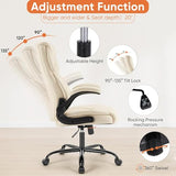 Sweetcrispy Ergonomic Office Chair Heavy Duty Task Desk Chair with Flip-up Arms, PU Leather, Adjustable Swivel Rolling Chair with Wheels, Beige Sweetcrispy