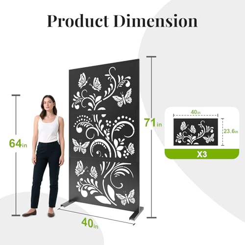 Metal Privacy Screen Outdoor - 71" H×40" W Decorative Freestanding Privacy Fence Room Garden Divider, Weatherproof Patio Panels for Deck Balcony Backyard XOCUWU