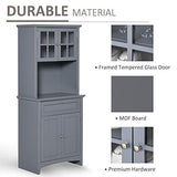 HOMCOM Elegant Buffet with Hutch, Kitchen Pantry Storage Cabinet with Framed Glass Door Drawer and Microwave Space for Dining Room, Living Room, Gray HOMCOM