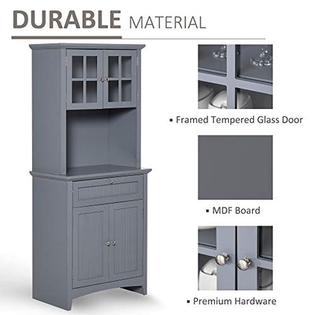 HOMCOM Elegant Buffet with Hutch, Kitchen Pantry Storage Cabinet with Framed Glass Door Drawer and Microwave Space for Dining Room, Living Room, Gray HOMCOM