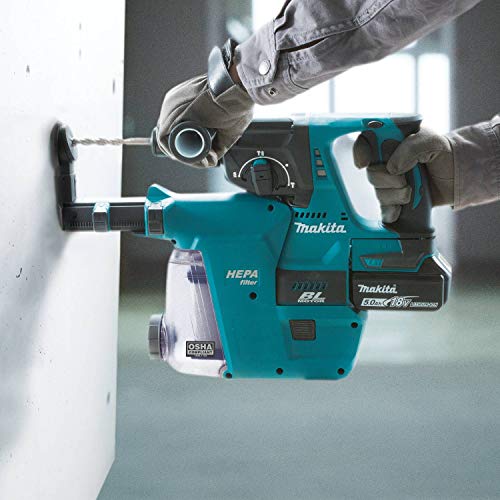 Makita XRH01ZWX 18V LXT® Lithium-Ion Brushless Cordless 1" Rotary Hammer, accepts SDS-PLUS bits, w/HEPA Dust Extractor Attachment, Tool Only Makita