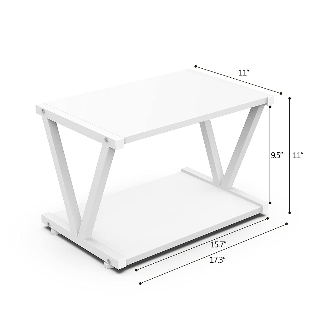 VEDECASA Retro Desktop Printer Stand 2 Double Tiers Wood Printer Shelf Modern White Wood Storage Book Shelf Organizor for Home Office Stylish Sturdy V Shaped (White) VEDECASA