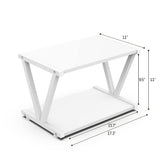 VEDECASA Retro Desktop Printer Stand 2 Double Tiers Wood Printer Shelf Modern White Wood Storage Book Shelf Organizor for Home Office Stylish Sturdy V Shaped (White) VEDECASA