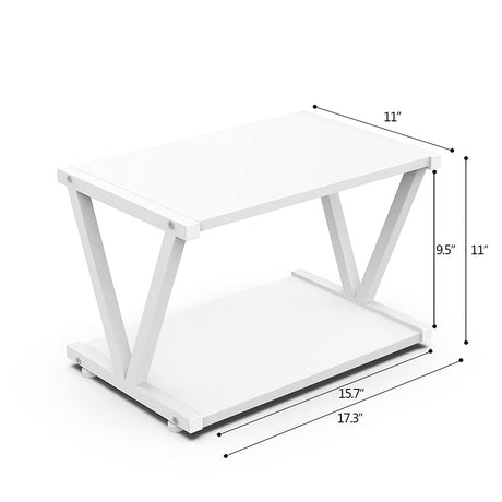 VEDECASA Retro Desktop Printer Stand 2 Double Tiers Wood Printer Shelf Modern White Wood Storage Book Shelf Organizor for Home Office Stylish Sturdy V Shaped (White) VEDECASA