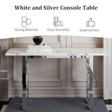 AUZ 55" White and Silver Console Table, Luxury Living Room Sofa Table, Modern Rectangle Console Table for Entryway, Living Room, Office, Foyer, Front Hall, Hallway AUZ