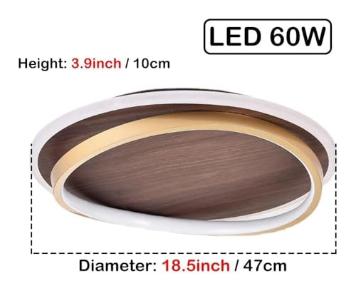 Farmhouse LED Ceiling Light Fixture - Wood Grain Finish Semi Flush Mount Round Mid Century Modern Ceiling Light with Gold Ring Antique Vintage Lighting Fixture for Living Room Bedroom Kitchen - WoodArtSupply