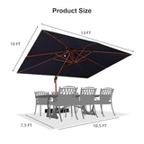 PURPLE LEAF 10' X 13' Double Top Deluxe Wood Pattern Rectangle Patio Umbrella Offset Hanging Umbrella Outdoor Market Umbrella Garden Umbrella, Navy Blue PURPLE LEAF