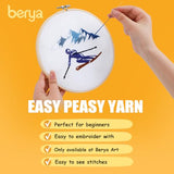 Embroidery Kit for Adult Beginners,Skiers Snow Mountain Embroidery Kit with Step-by-Step Instructions & Video,Printed Cloth,7.87" Hoop,Display Stand,Color Threads and Tools for Craft Lover(BES012)