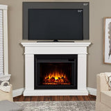 Real Flame Kennedy Grand Corner Electric Fireplace with Mantel for Living Room or Bedroom, Replaceable Fireplace Insert Heater, Realistic Log and Flame Effect, Remote Control, Timer, White Real Flame