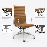 OTDMEL Ribbed Office Chair with Top Grain Leather - High Back Ergonomic Desk Chair with Aluminum Arm Rest and 5-Star Base, Swivel Chairs Light Brown OTDMEL