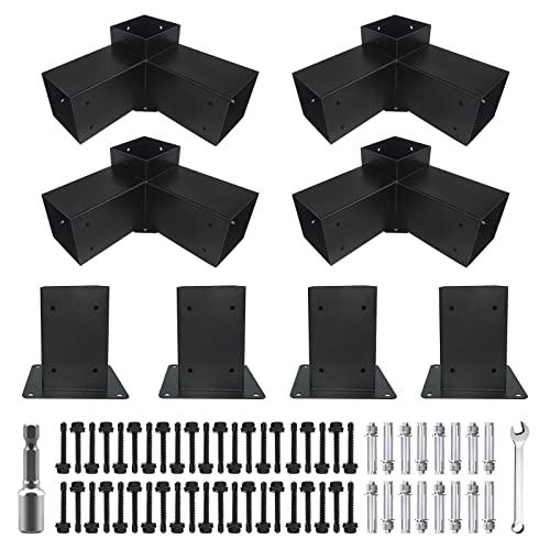 ITeVe.GD 3-Way Pergola Bracket Kit,3-Way Right Angle Corner & Concrete Post Base DIY Kit for 4x4 (Actual:3.5"x3.5") Lumber for Outdoor Pergolas,Gazebos,Log Cabins W/Hardware - 8 Pack… - WoodArtSupply