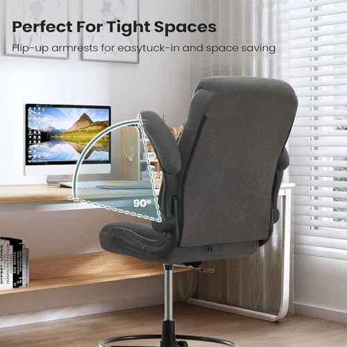 MAHOMICO Drafting Chair for Standing Desk – Tall Office Chair with Adjustable Height & Foot Ring, Flip-Up Arms, Lumbar Support – Comfortable Fabric Seat, Ideal Home Desk Chair MAHOMICO