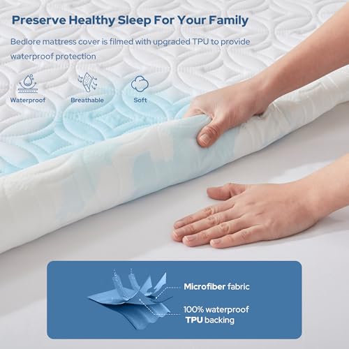 BEDLORE Waterproof Mattress Protector, Queen Size Noiseless Mattress Pad with Deep Pocket 6"-18" Depth, Soft Breathable Bed Mattress Cover Washable for Home, Bedroom, Hotel (White) BEDLORE