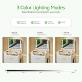 HNEBC 3 in 1 Vanity Desk with Plip Top LED Mirror,Small Dressing Table Set with Visible Glass Desktop,Compact Vanity with 3 Drawers,Storage Compartment and Padded Stool,for Bedroom(White) HNEBC