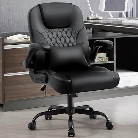 Nexthro Executive Office Chair PU,Leather Office Chair with Wheels,360° Swivel Rolling Chair with Padded Arms,Ergonomic Computer Chair with Lumbar Support for Short People Use(Black) Nexthro