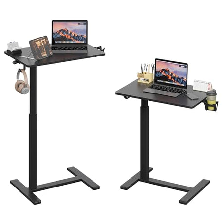 Gamork C Shaped 17.8 * 22.5 inch Mobile Standing Desk,Pneumatic Adjustable Height Stand Up Desk,Ergonomic Standing Side Table for Home Office Work Computer Desk Workstation,Black Gamork