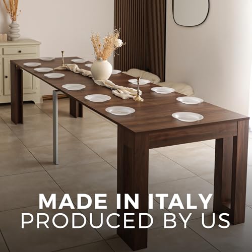 Mobili Fiver, Easy, Extendable Console Table with Extension Leaves Holder, 17.7(120.1) x35.4 in, Walnut, for 4-12 People, Space Saving Dining Table for Entrance, Living Room, Italian Furniture Mobili Fiver