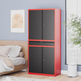 LISSIMO Metal Garage Storage Cabinet with Locking Doors and Drawer, 71" Steel Tool Storage Cabinet with Adjustable Shelves for Garage,Office,Warehouse (Red Black) LISSIMO
