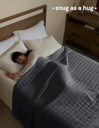 YnM 15lbs Weighted Blanket for Adults, Heavy Bed Throw Blanket with Cooling Glass Beads for All Season Use, Ideal for ~90lbs (48x72 Inches, Twin/Full, Dark Grey) YnM