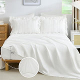 WONGS BEDDING White Comforter Set King,7 Pieces Ruffle Comforter Set with Sheets,Textured Bed in a Bag for King Bed 104"×90" WONGS BEDDING