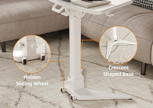 Claiks Mobile Standing Desk, Portable Rolling Workstation With Wheels, Pneumatic Height Adjustable Sit-Stand With 90 Tiltable, Foldable Non-Slip Computer Stand, White Claiks
