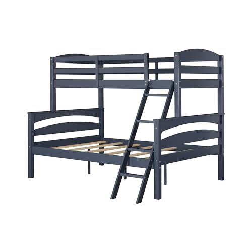 DHP Brady Twin Over Full Solid Wood Bunk Bed with Ladder and Guard Rail in Graphite - WoodArtSupply