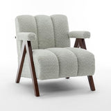DRKAT Mid Century Modern Accent Chair with Solid Wood Frame, Boucle Upholstered Living Room Chairs with Thick Cushion, Comfy Tufted Arm Chair for Bedroom, Sage DRKAT