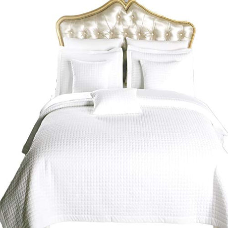 Royal Hotel Bedding Checkered Style Soft and Plush Coverlet, 3PC Set Stitched Filled Bedspread, Extra Soft Bed Cover, Checkered Pattern Quilted Bed Quilt, White, Queen Royal Hotel Bedding