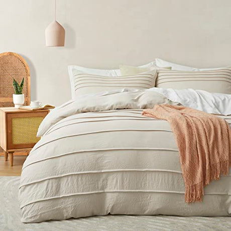 Oli Anderson Beige Duvet Cover King Size - Pleated King Duvet Cover, 3PCS Soft and Breathable Textured Bedding Set with Zipper Closure(Beige,104"x90") Oli Anderson
