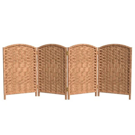Red Lantern 2 ft. Short Diamond Weave Fiber Folding Screen - Natural - 4 Panel Red Lantern