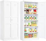 Pantry Cabinet,White Pantry Storage Cabinet,Metal Storage Cabinet with Doors and Shelves,Ventilated Tall Cupboard,Pantries,71"H Food Pantry Cabinet for Kitchen,Home,Office,Dining Room,Living Room SISESOL