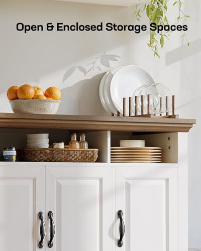 Amada Buffet Cabinet with Storage, 55" Large Sideboard Storage Cabinet with Adjustable Shelves, 4 Doors, Modern Farmhouse Coffee Bar Cabinet AMADA HOMEFURNISHING