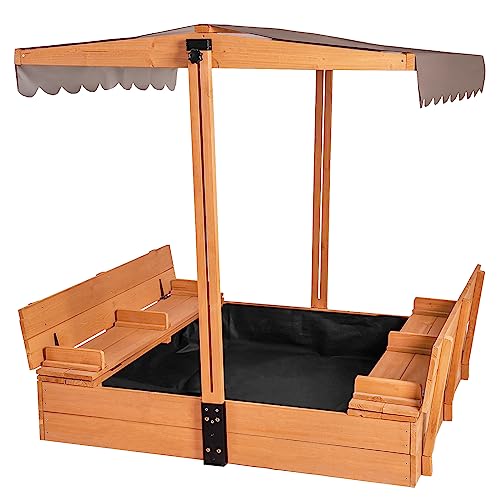 Aivituvin Kids Sand Boxes with Canopy Sandboxes with Covers Foldable Bench Seats, Children Outdoor Wooden Playset - Upgrade Retractable Roof (47x47Inch) Aivituvin