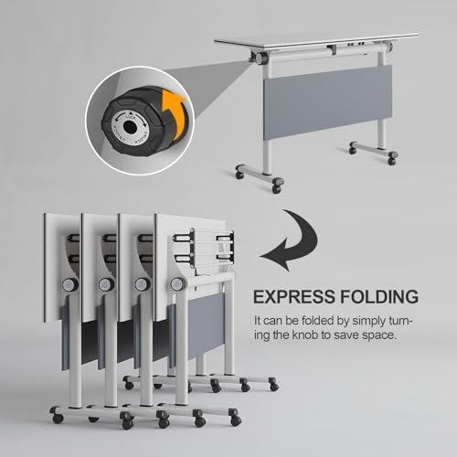 4PCS Folding Conference Table, Modern Mobile Meeting Table with Silent Wheels 63" D X 23.6" W X 29.5" H Wood Training Table for Office Reception Classroom Training JNMDLAKO