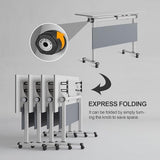 4PCS Folding Conference Table, Modern Mobile Meeting Table with Silent Wheels 63" D X 23.6" W X 29.5" H Wood Training Table for Office Reception Classroom Training JNMDLAKO