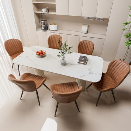 Nalupatio Dining Chairs Set of 6, Modern Dining Room Chairs Comfy Backrest Thick Upholstered Kitchen Chairs 19IN Height with Metal Legs Brown Nalupatio