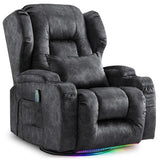 Power Swivel Rocker Recliner Chair for Adults, Dual-Motor Power Recliner with Independent Back & Footrest, Massage & Heat, 3-Sided Lights, USB, Cup Holder, Glider Rocking Chair for Living Room, Gray