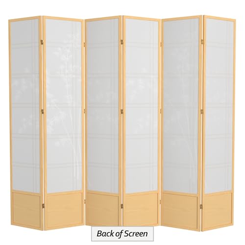 Red Lantern 7 ft. Tall Bamboo Tree Shoji Screen - Natural - 6 Panels Red Lantern
