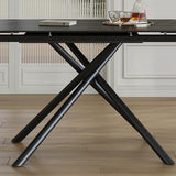 Runboll Extendable Rectangular Dining Table Set for 8, 47"-71" Modern Sintered Stone Kitchen Table with 8 Chairs and Carbon Steel Legs for Dining Room Family Gathering Runboll