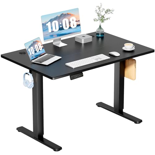 DUMOS 48 Inch Electric Standing Desk Height Adjustable, Sit to Stand Up Computer Workstations Work PC Table Home Office Study Writing Gaming Desks with Memory Presets for Walking Pad, Bedroom, Black DUMOS