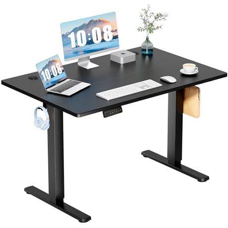 DUMOS 48 Inch Electric Standing Desk Height Adjustable, Sit to Stand Up Computer Workstations Work PC Table Home Office Study Writing Gaming Desks with Memory Presets for Walking Pad, Bedroom, Black DUMOS