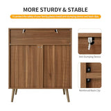 mixtavie Rattan Dresser with 5 Drawers, 5 Drawers Dresser for Bedroom, Dressers & 5 Chests of Drawers with Metal Handles, Modern Storage Organizer Dresser for Hallway (Walnut, Set of 1) mixtavie